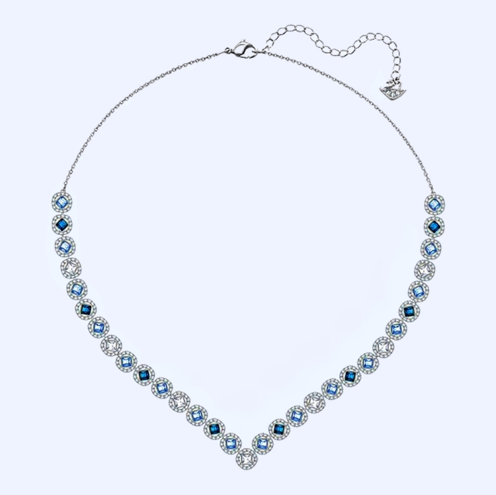 Swarovski Angelic Square Necklace | Blue Crystals | Rhodium Plated